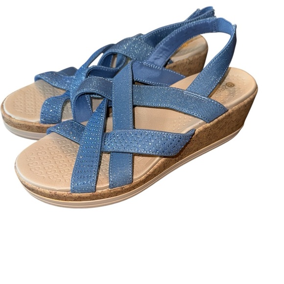 Bzees Ritz Sparkle Machine Washable Cork Wedge Sandal Blue - Picture 2 of 6